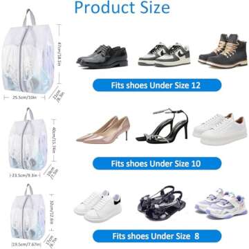 SelfTek Shoe Bags for Travel - 3 Pack 3 Size Waterproof Shoe Storage