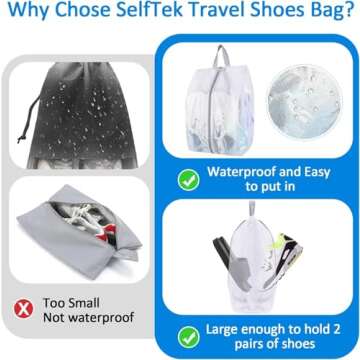 SelfTek Travel Shoe Bags: 3 Pack, Waterproof & Portable