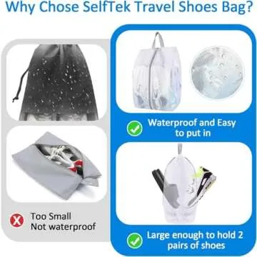 SelfTek Travel Shoe Bags: 3 Pack, Waterproof & Portable