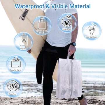 SelfTek Travel Shoe Bags: 3 Pack, Waterproof & Portable