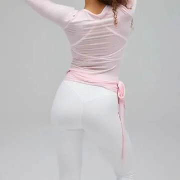 Women's Tie Wrap Top Sexy Deep V Neck Tie Front Long Sleeve Tops Casual Slim Fit Yoga Shirts Workout T Shirts (Pink, ONE Size)