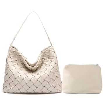 JINMANXUE Women Boston Bag Woven Vegan Leather Handbags Female Satchel Messenger Bag Fashion Shoulde...