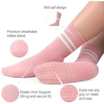 Pilates Socks with Grips for Women, Non-Slip Yoga Athletic Socks for Barre Ballet Barefoot Workout Hospital, 4 Pairs,S-M