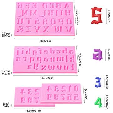 4 Packs Gothic Letters and Numbers Molds Silicon Number 0-9 3D Chocolate Fondant Molds for Cake Topper Jewelry Decoration