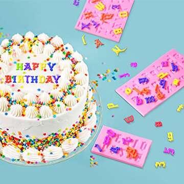 4 Packs Gothic Letters and Numbers Molds Silicon Number 0-9 3D Chocolate Fondant Molds for Cake Topper Jewelry Decoration