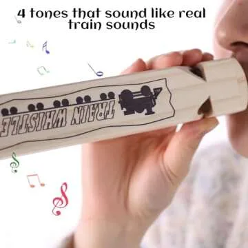 POPLAY 2PCS Wooden Train Whistles, Toy Wood Whistles 4 Tone 7.3" Train Whistle for Kids Birthday Party Favors Carnival Prize