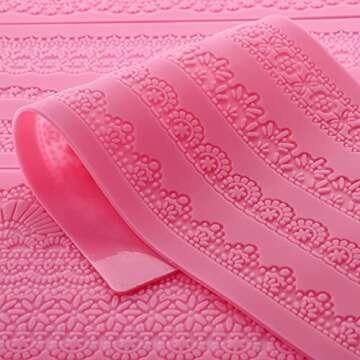 Hedume Set of 4 Sugar Edible Cake Silicone Fondant Impression Lace Mat, 15.5" Large Silicone Lace Mo...