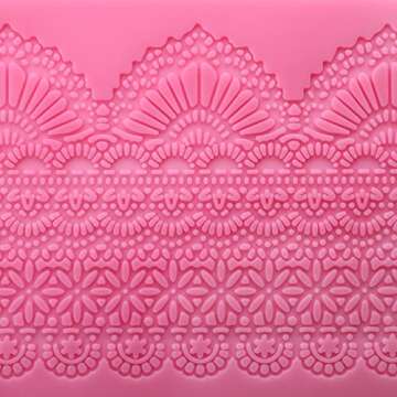 Hedume Set of 4 Sugar Edible Cake Silicone Fondant Impression Lace Mat, 15.5" Large Silicone Lace Mold, Fondant Lace Molds, Flower Pattern Molds Craft Tools for Cake Decorating