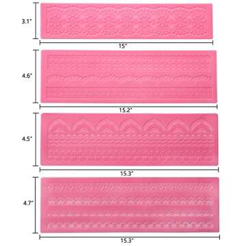 Hedume Set of 4 Sugar Edible Cake Silicone Fondant Impression Lace Mat, 15.5" Large Silicone Lace Mold, Fondant Lace Molds, Flower Pattern Molds Craft Tools for Cake Decorating