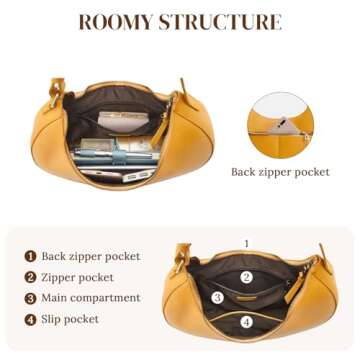 S-ZONE Top Grain Leather Shoulder Bags for Women Hobo Crescent Bag Handbags Purse