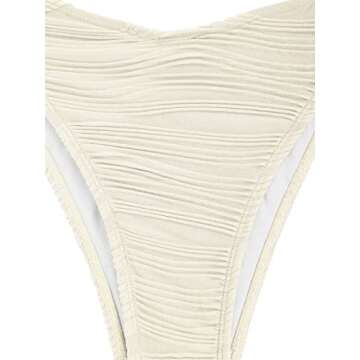 ZAFUL Women Strapless Textured Bandeau Bikini 2 Piece Swimwear Cheeky Solid Lace up Bathing Suits(1-Beige,M)