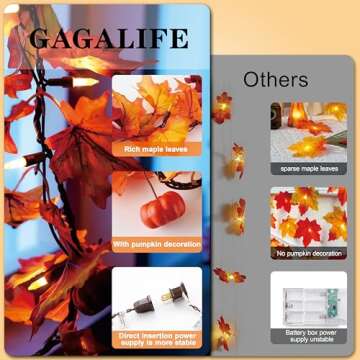 Fall Decor 11Ft Fall Garland with Lights - 50 Bulbs Plug in Fall lights, Thanksgiving Decorations In...