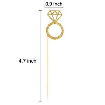 Gold Glitter Diamond Ring Cupcake Toppers 50 Pack