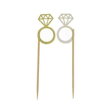 Gold Glitter Diamond Ring Cupcake Toppers 50 Pack