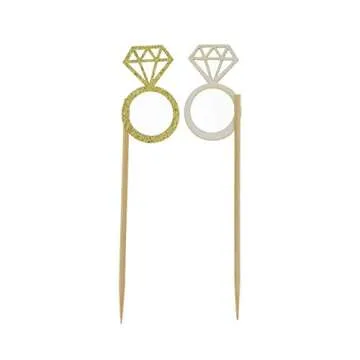 Gold Glitter Diamond Ring Cupcake Toppers 50 Pack