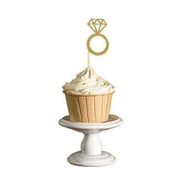 Gold Glitter Diamond Ring Cupcake Toppers 50 Pack
