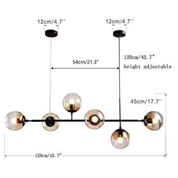 KCO Lighting 6-Light Modern Globe Sputnik Chandelier Mid Century Black Pendant Light Chandelier Dini...