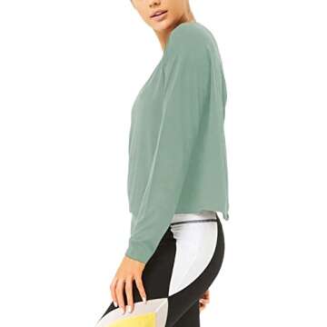 Bestisun Long Sleeve Workout Clothes Open Back Athletic Shirts Backless Yoga Tops for Women Gray Green M