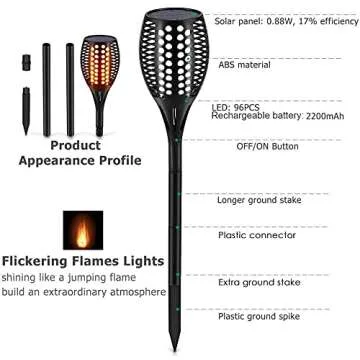 Aityvert Upgraded Larger Solar Torch Lights, Waterproof Outdoor Dancing Flames Lights, Flickering Flames Garden Lights, Landscape Decoration Pathway Patio Lights 43" 96 LED (2 Pack)