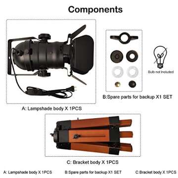 Decoluce Industrial Tripod Floor Table Lamp Vintage Wood Cinema Searchlight Standing Lighting Fixtures Nautical Spotlight Decorations-Not Include E26 Bulbs (Cinema)