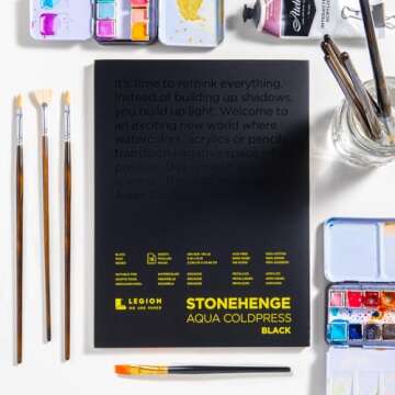 Stonehenge Legion Aqua Watercolor Pad, 140lb, Cold Press, 8 by 10 Inches, Black Paper, 15 Sheets