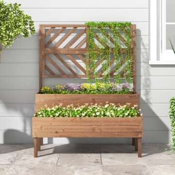 Toolsempire Raised Garden Bed with Trellis & 2 Planter Boxes, 2-Tier Outdoor Wooden Elevated Planter...