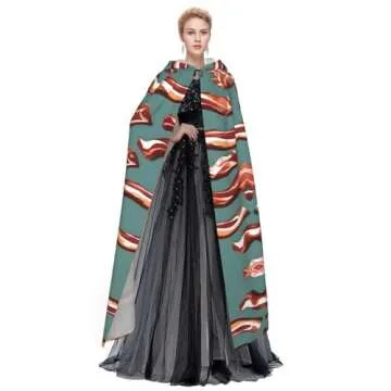 QHWLR Bacon Pattern Hooded Cape for Halloween Fun