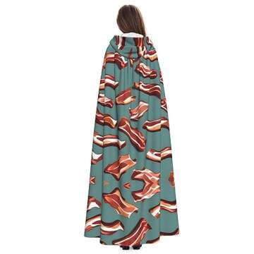 QHWLR Bacon Pattern Hooded Cape for Halloween Fun