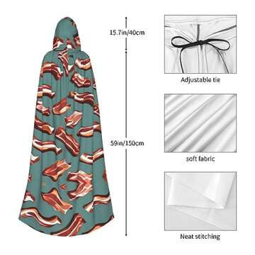 QHWLR Bacon Pattern Hooded Cape for Halloween Fun