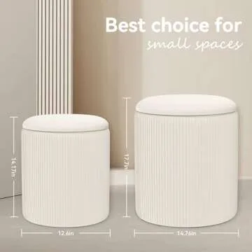 MCleanPin Round Ottoman with Storage, Containers Velvet Vanity Stool, Multifunctional Foot Rest Seat, Set of 2 Storage Ottoman for Coffee Table Living Room Bedroom Toy Storage Cream White