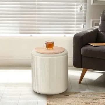 MCleanPin Round Ottoman with Storage, Containers Velvet Vanity Stool, Multifunctional Foot Rest Seat, Set of 2 Storage Ottoman for Coffee Table Living Room Bedroom Toy Storage Cream White