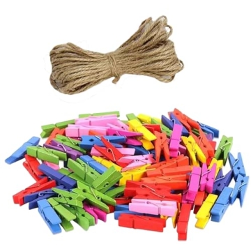 Mippein 100 pcs Sturdy Colored Wooden Mini Clothespins for Crafts, Photos, Home Decor and More