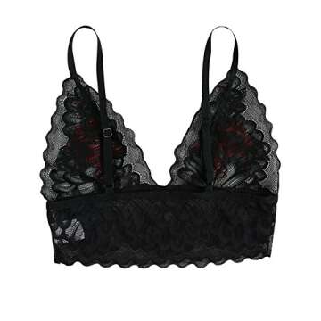 SweatyRocks Women's Floral Embroidered Adjustable Strap Bralette Lace Tops Black Medium