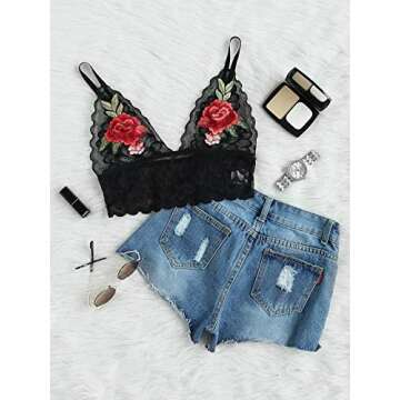 SweatyRocks Floral Embroidered Adjustable Bralette Tops