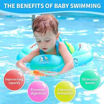 New Upgraded Swimbobo Baby Swimming Float Kids Inflatable Swim Ring with Safety Support Bottom Swimming Pool Accessories for 3-36 Months (Blue, L)