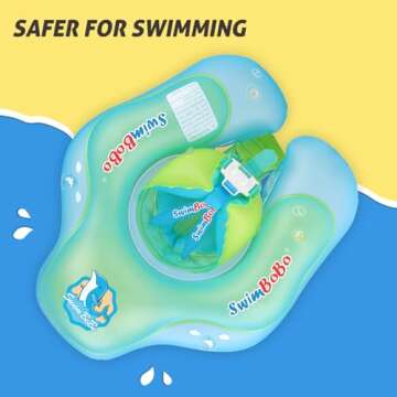 New Upgraded Swimbobo Baby Swimming Float Kids Inflatable Swim Ring with Safety Support Bottom Swimming Pool Accessories for 3-36 Months (Blue, L)