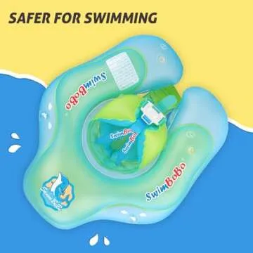 New Upgraded Swimbobo Baby Swimming Float Kids Inflatable Swim Ring with Safety Support Bottom Swimming Pool Accessories for 3-36 Months (Blue, L)