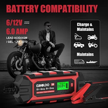 GOOLOO 6 Amp Smart Battery Charger for 6V & 12V Batteries