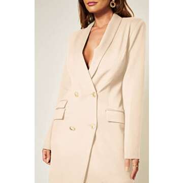 UNIQUE 21 Women Luxe Stain Breasted Asymmetric Blazer Dress - Ladies Elegant Casual Work Office Events Blazer Dresses Cream