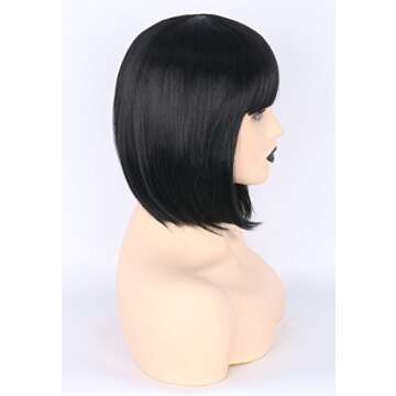 Topcosplay Womens Bob Hair Wigs Short Black Flat Bangs Cosplay Halloween Costume Wigs