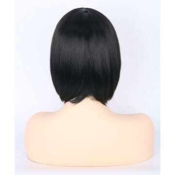 Topcosplay Womens Bob Hair Wigs Short Black Flat Bangs Cosplay Halloween Costume Wigs