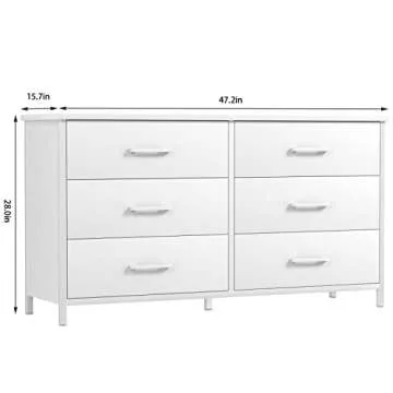 IKENO 6 Drawer White Dresser, Industrial Wood Dresser for Bedroom, Sturdy Steel Frame