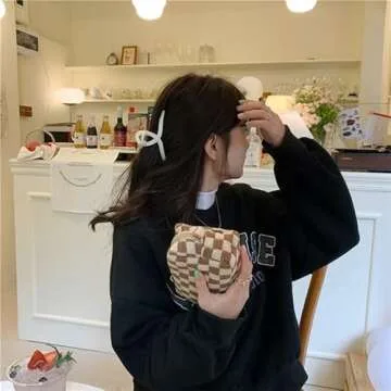 LETGO Preppy Makeup Bag Cosmetic Bag for Women,Small Makeup Bags for Purse Zipper Preppy Pencil Case Pouch for Women Preppy Stuff Shool Supplies(Coffee Brown)