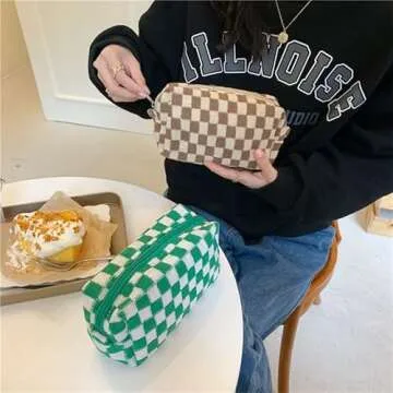 LETGO Preppy Makeup Bag Cosmetic Bag for Women,Small Makeup Bags for Purse Zipper Preppy Pencil Case Pouch for Women Preppy Stuff Shool Supplies(Coffee Brown)