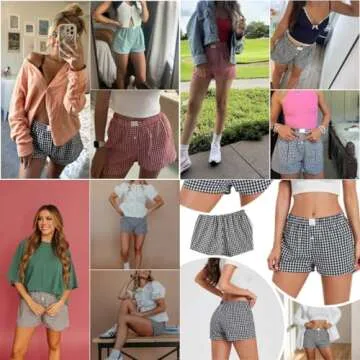 TISDEN Women Pajamas Shorts Y2k Elastic Waist Plaid Boxer Shorts Cute Gingham Sleep Lounge Shorts Bottoms Black