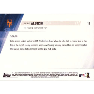 2019 Topps Now Baseball #12 Pete Alonso Rookie Card - 1st Official Rookie Card - Only 2,040 made!