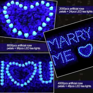 KOABY 2000/4000/8000pcs Artificial Rose Petals with LED Tea Lights Kit, for Special and Romantic Night Valentine Wedding Decor(2000pcs Artificial Rose Petals + 24pcs Blue Lights)