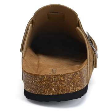 Torotto Womens Clogs Cork Footbed Suede Slippers Arch Support Potato Shoes with Adjustable Buckle(Khaki-39)