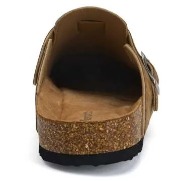 Torotto Womens Clogs Cork Footbed Suede Slippers Arch Support Potato Shoes with Adjustable Buckle(Khaki-39)