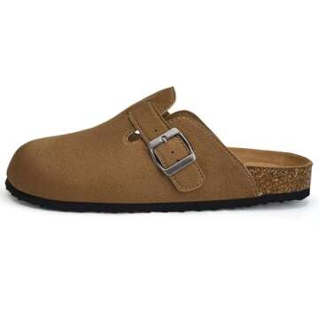 Torotto Womens Clogs Cork Footbed Suede Slippers Arch Support Potato Shoes with Adjustable Buckle(Khaki-39)